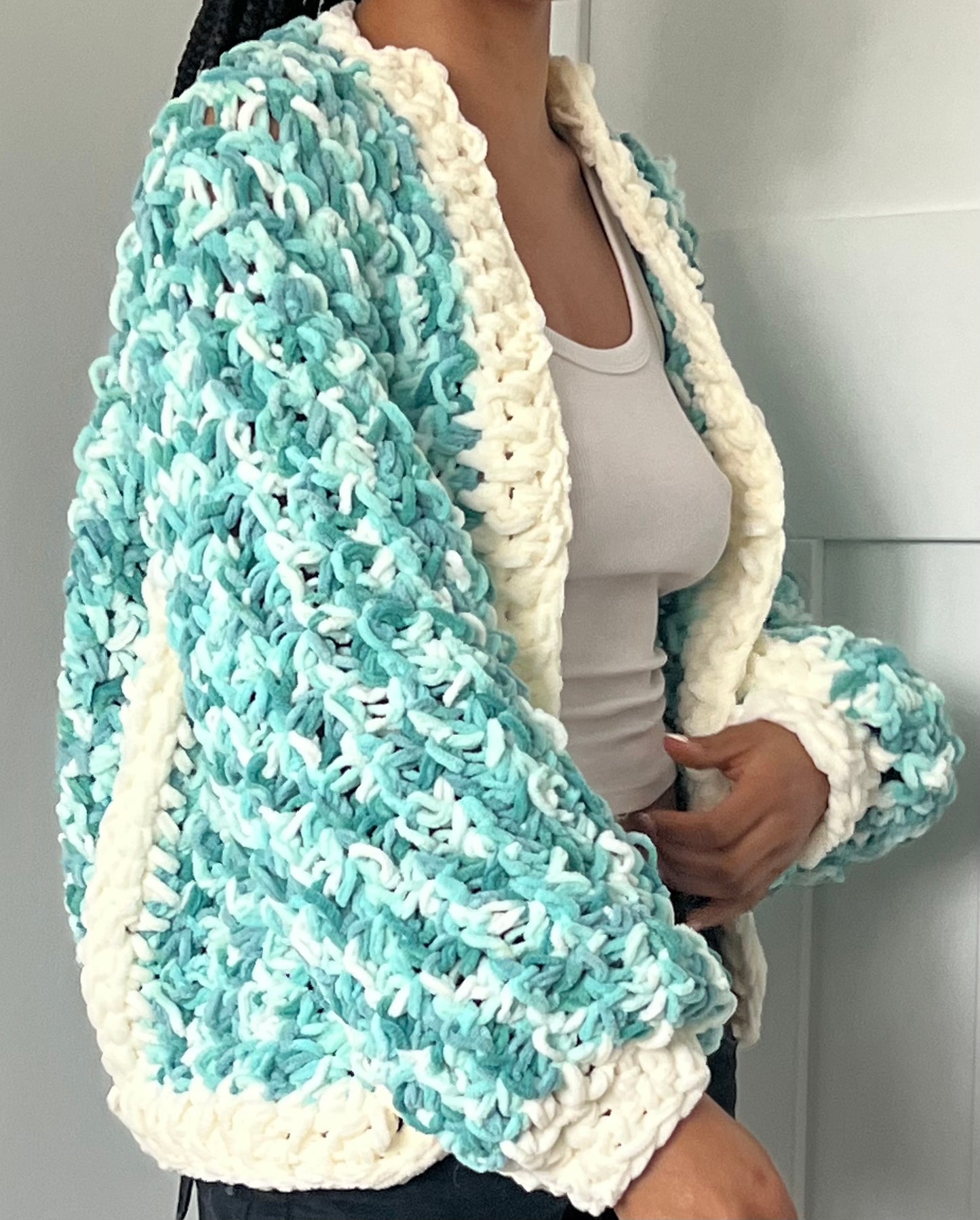 Minty Chunky Crochet Cardigan