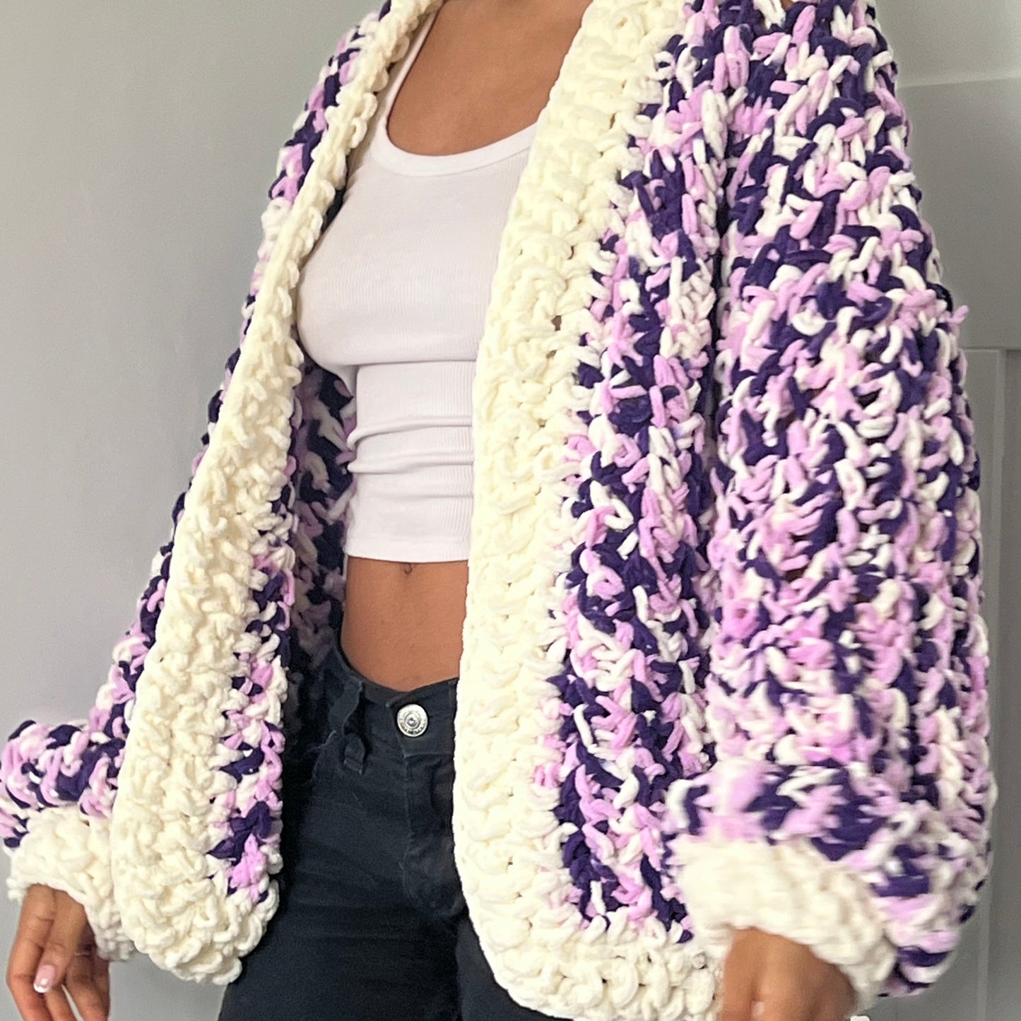 PLUM CROCHET CARDI