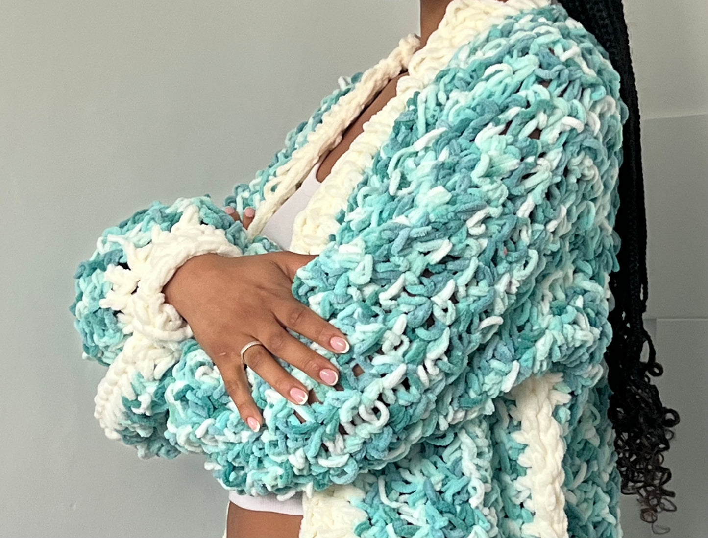 Minty Chunky Crochet Cardigan