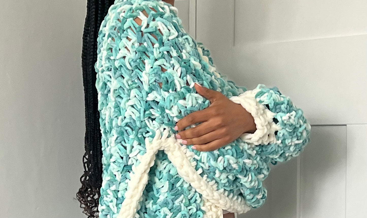 Minty Chunky Crochet Cardigan