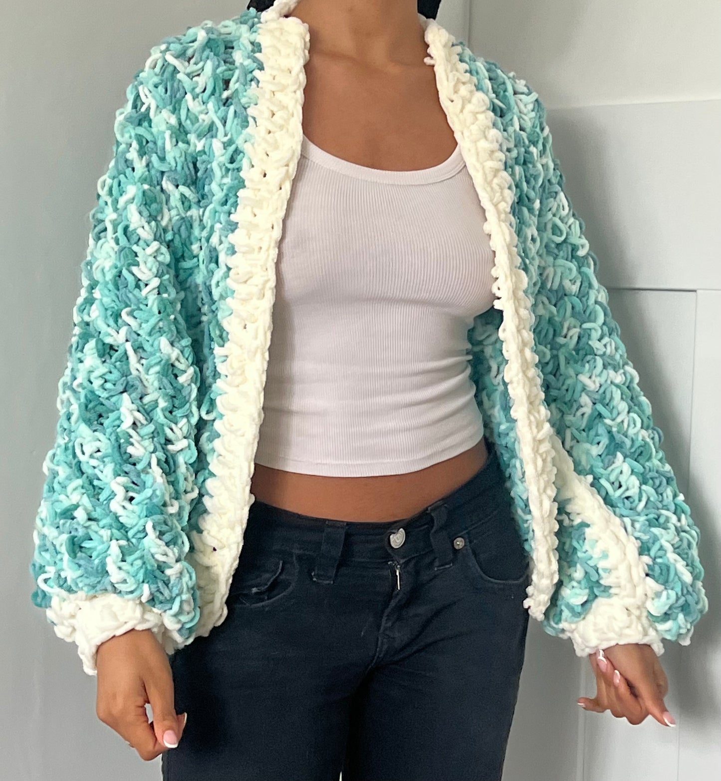 Minty Chunky Crochet Cardigan