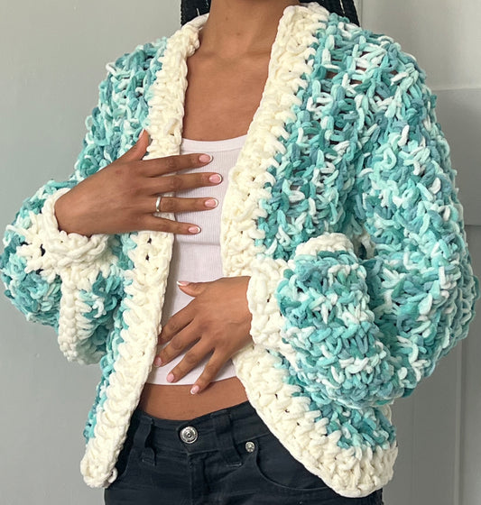 Minty Chunky Crochet Cardigan