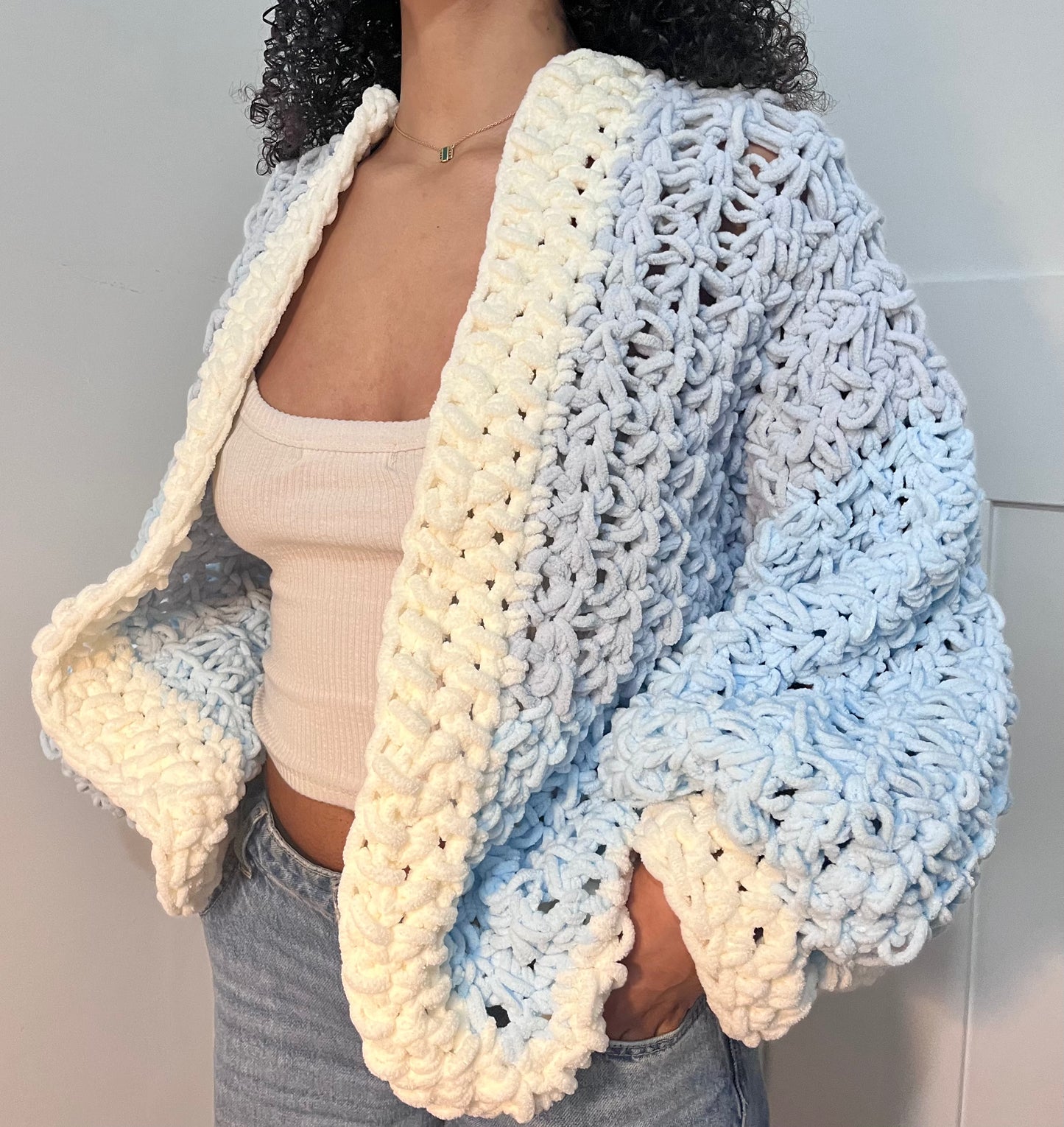 BUBBLEGUM CROCHET CARDI